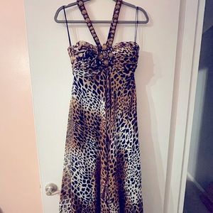 Jovani silk brown animal print cocktail dress